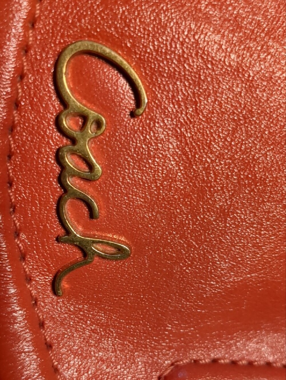Coach Orange Leather Double-Handle Satchel with Gold Hardware - Picture 9 of 12